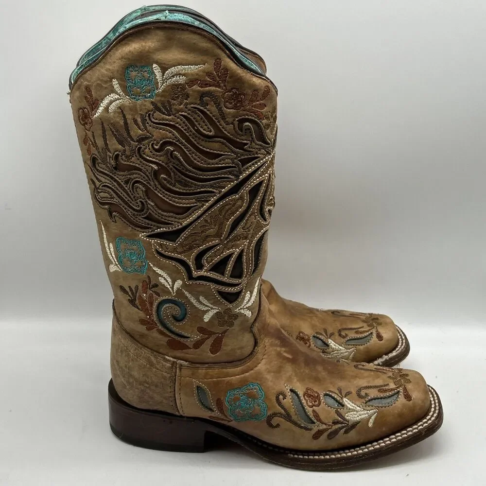 Corral Boots Womens 6.5 M Horse‎ Inlay Embroidered Cowboy Western